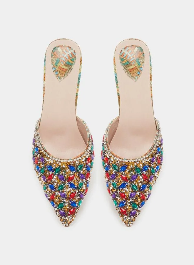 Take Two  Embellished Transparent-Heel Sandals for Women | Best Price UAE