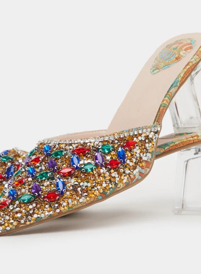 Take Two Embellished Transparent-Heel Sandals
