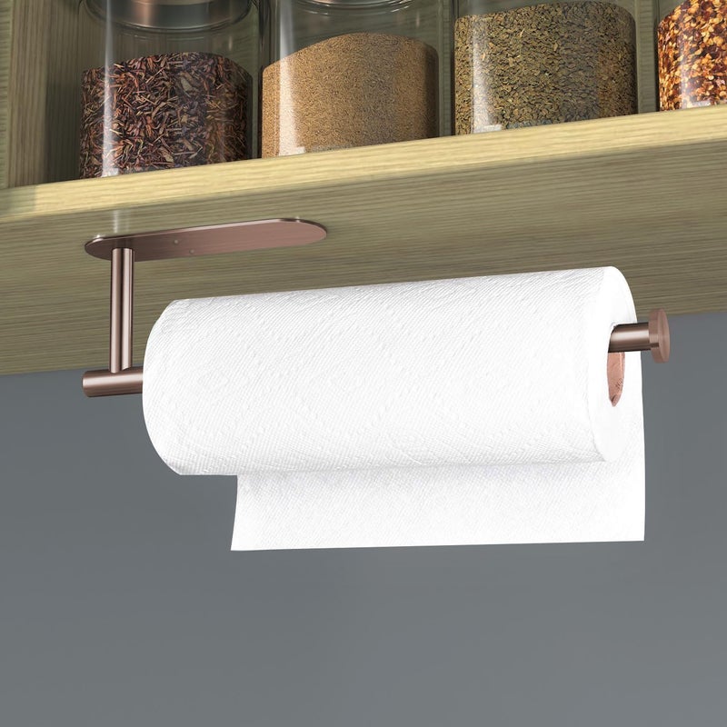 VAEHOLD Self Adhesive Paper Towel Holder Under Cabinet Mount, Wall Mounted Paper Towel Roll Holder for Kitchen, Bathroom, Wall - SUS304 Stainless Steel (Rose Gold) - Image 5