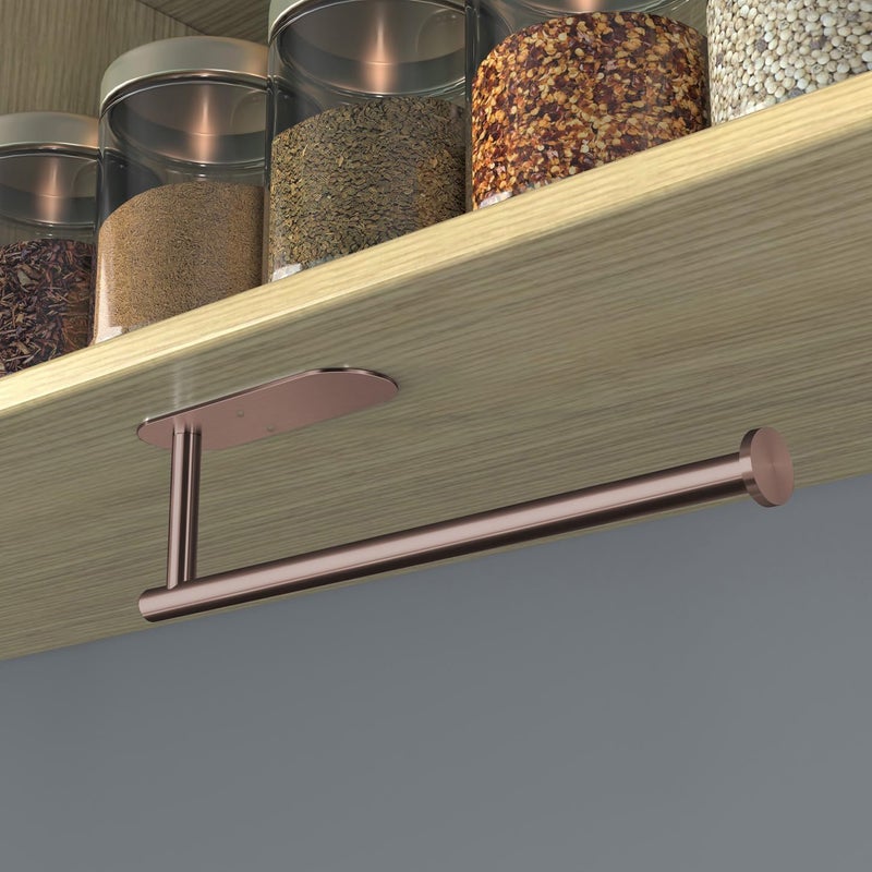 VAEHOLD Self Adhesive Paper Towel Holder Under Cabinet Mount, Wall Mounted Paper Towel Roll Holder for Kitchen, Bathroom, Wall - SUS304 Stainless Steel (Rose Gold) - Image 4