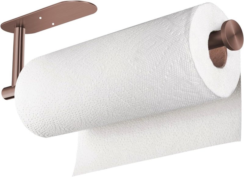 VAEHOLD Self Adhesive Paper Towel Holder Under Cabinet Mount, Wall Mounted Paper Towel Roll Holder for Kitchen, Bathroom, Wall - SUS304 Stainless Steel (Rose Gold) - Image 2