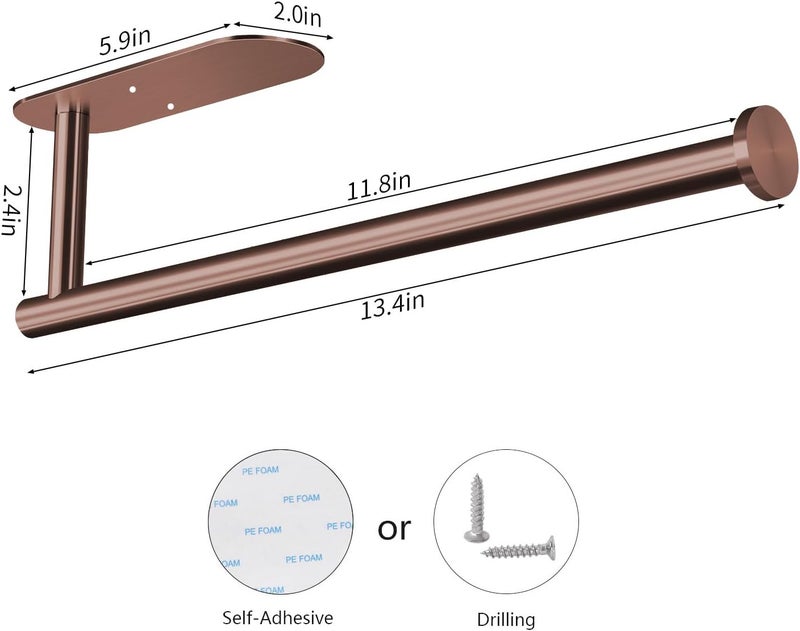 VAEHOLD Self Adhesive Paper Towel Holder Under Cabinet Mount, Wall Mounted Paper Towel Roll Holder for Kitchen, Bathroom, Wall - SUS304 Stainless Steel (Rose Gold) - Image 3