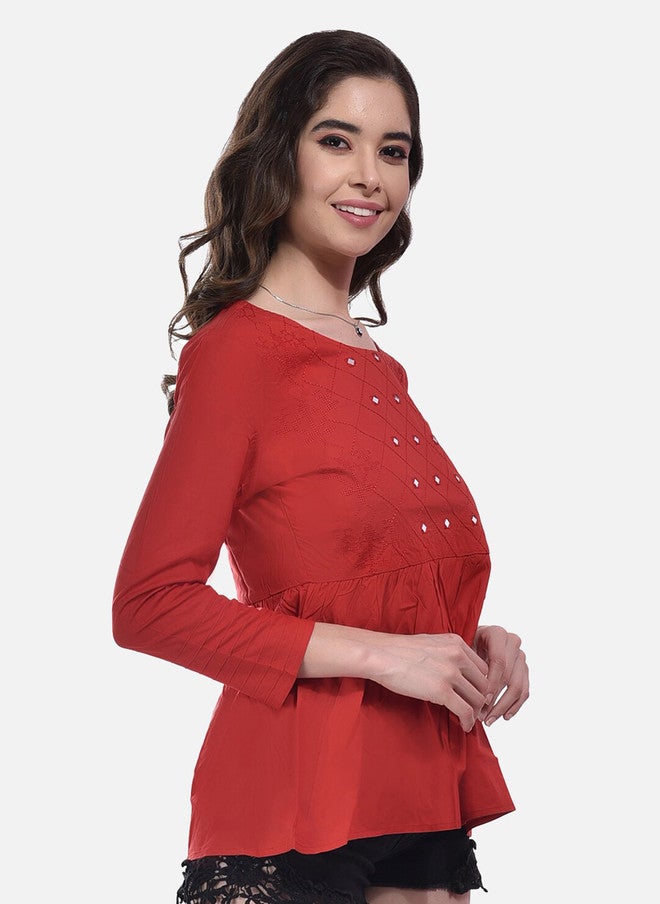 FIMS طقم FIMS من 2 بلوزة قطنية بتصميم بيبلوم مزخرفة هندسياً بتفاصيل مجمعة - Image 3