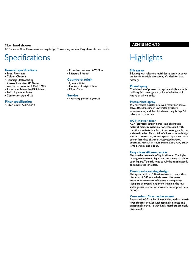 PHILIPS Filter ACF Handheld Shower head, Three spray modes, Reduce chlorine & Impurities (Chrome) - Image 4