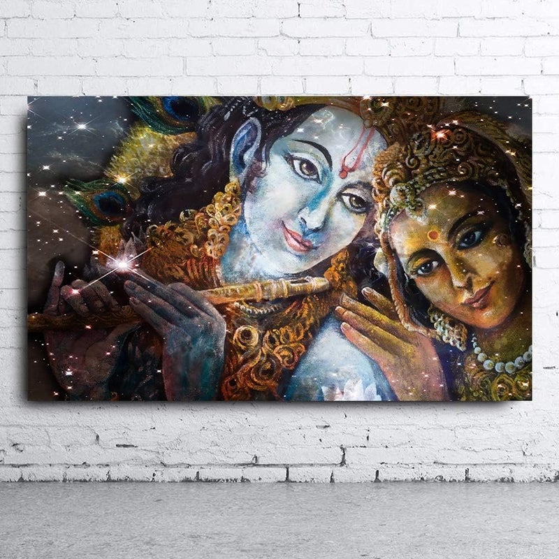 ARS Framed Canvas Large Size Krishna And Radha Buddha HD Canvas Oil Paintings Wall Art Pictures Frame (70x105 cm) Artwork for Living Room, Bedroom, Bathroom, Gift, Home Decoration - Image 1