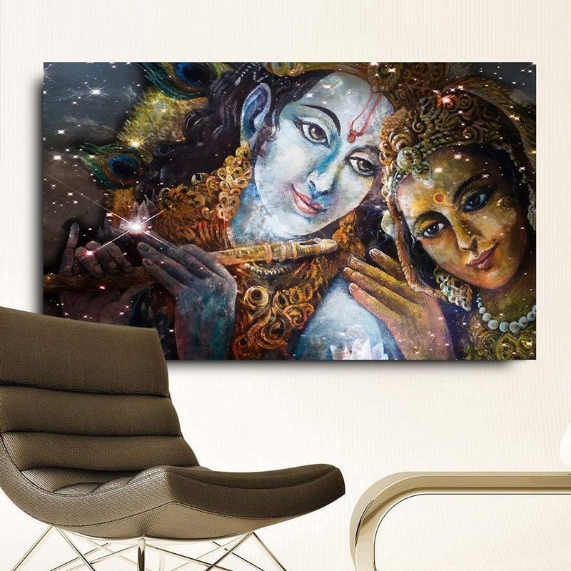 ARS Framed Canvas Large Size Krishna And Radha Buddha HD Canvas Oil Paintings Wall Art Pictures Frame (70x105 cm) Artwork for Living Room, Bedroom, Bathroom, Gift, Home Decoration - Image 4