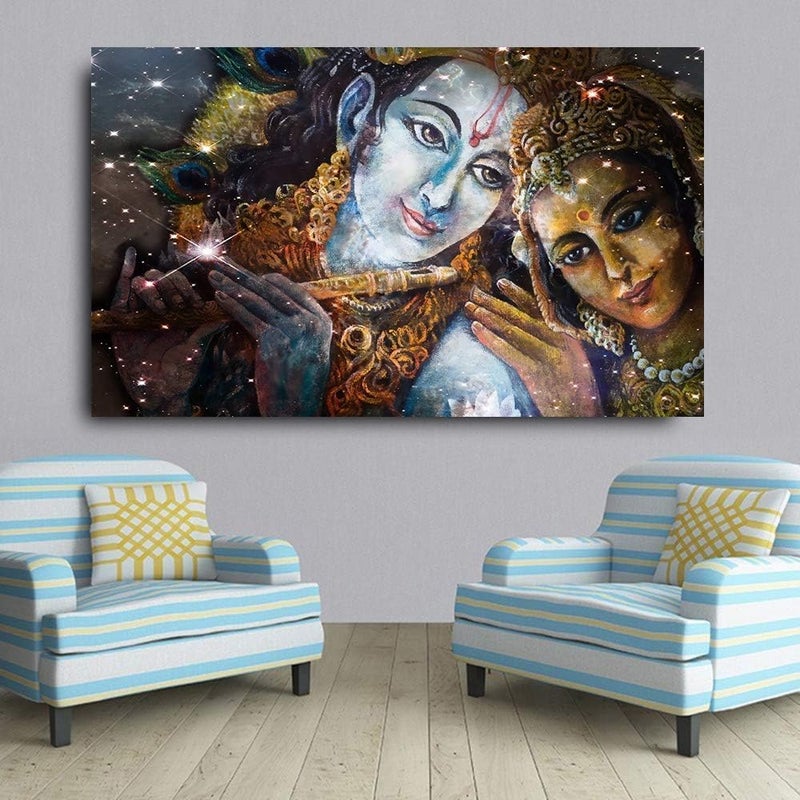 ARS Framed Canvas Large Size Krishna And Radha Buddha HD Canvas Oil Paintings Wall Art Pictures Frame (70x105 cm) Artwork for Living Room, Bedroom, Bathroom, Gift, Home Decoration - Image 3