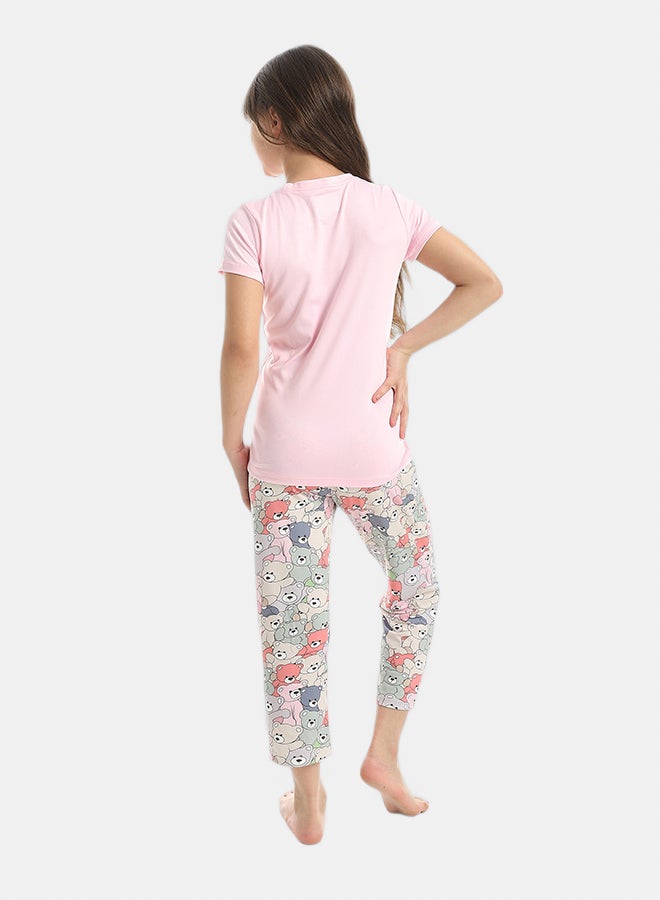 Andora Half Sleeves Plain T-Shirt And Teddy Bears Pants Pijama Set_Rose - Image 5