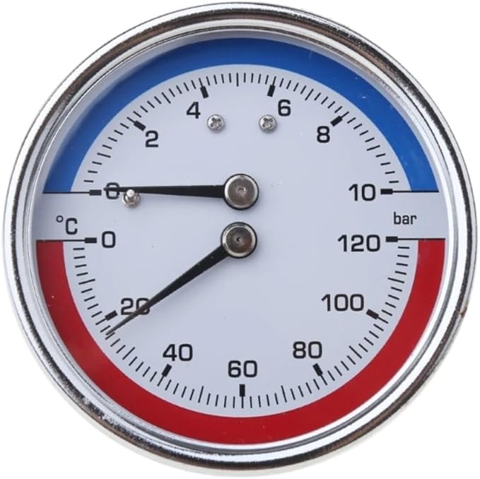 مقياس درجة حرارة وضغط تدفئة الأرضيات 0-10 بار 0-120 درجة مئوية 60 مم خيط G1/2 - Image 1