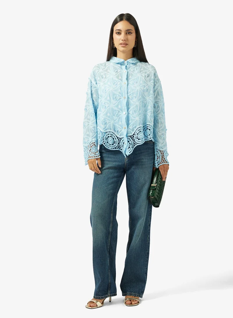 Ella  Prtined Shirt With Lace hem for Women | Best Price UAE