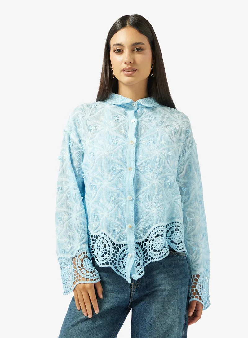 Ella  Prtined Shirt With Lace hem for Women | Best Price UAE