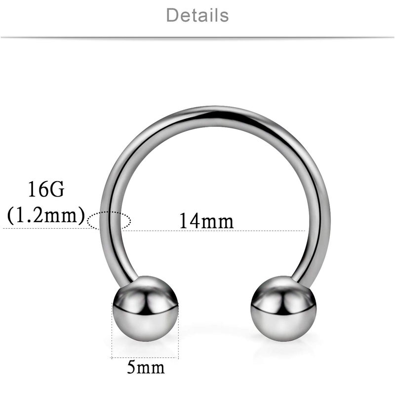 SCERRING 16G Septum Ring G23 Titanium Horseshoe Nose Hoop Helix Daith Cartilage Tragus Earrings Nipple Eyebrow Rings Body Piercing Jewelry 14mm 2PCS - Image 3