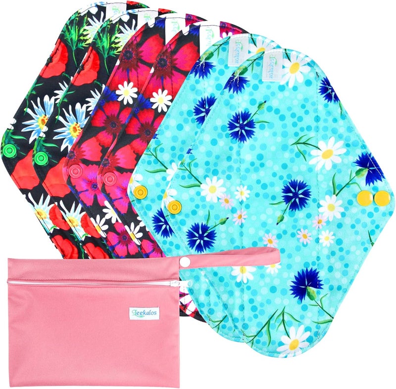 Leekalos Leekalos Reusable Menstrual Pads - Bamboo Menstrual Cloth Pads | Light Incontinence Pads | Reusable Sanitary Pads - Pack of 6, 1 Cloth Mini Wet Bag