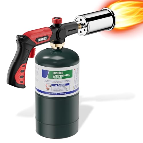Sondiko Powerful Grill & Cooking Propane Torch L8010, Sous Vide, Campfire Starter, Adjustable Wood Torch Burner for Searing Steak, BBQ, Welding(Red & Black) Propane Tank Not Included - Image 1