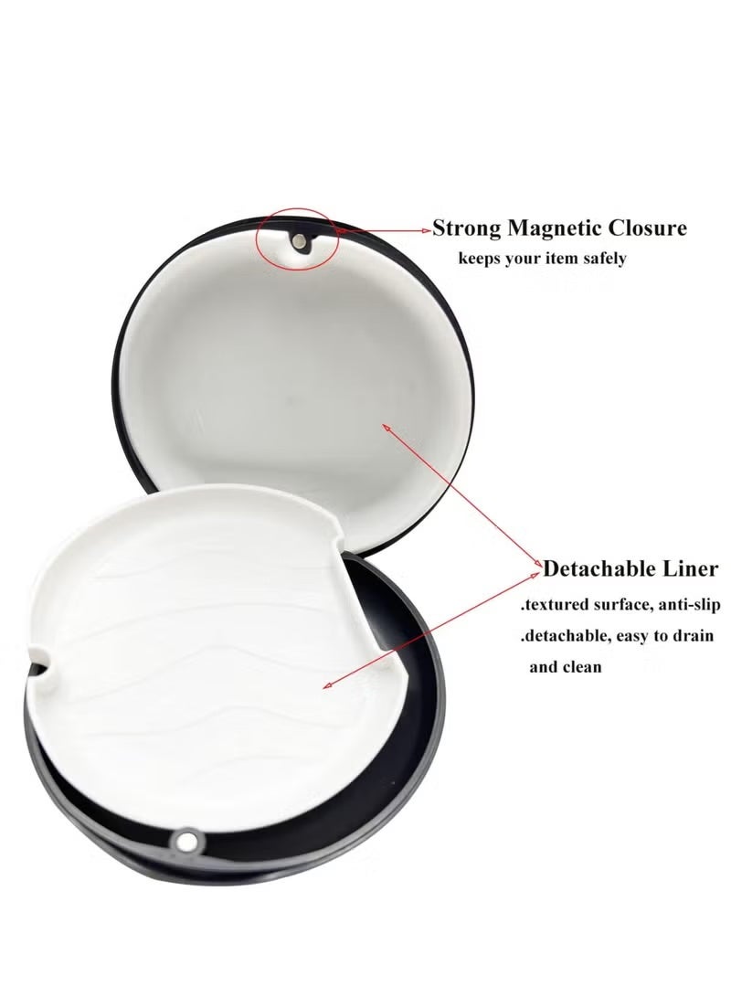 LuckyNov 2 PCS Retainer Case Mouthguard Case Denture Case with Magnetic Closure, Retainer Holder Denture Holder Container Aligner Retainer Braces Storage Box Organizer with Silicone Textured Liner- Black(1 with Mirror + 1 Standard) - Image 3