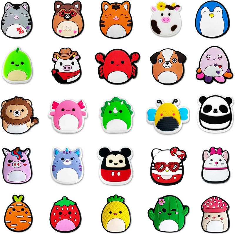 25pcs Cute Round Shoe Charms, Animal Fruit Charms Shoe Decoration for Sandals Clogs Bracelets, CLOG Charms for Girls Boys Birthday Festival Party Gift - Image 1