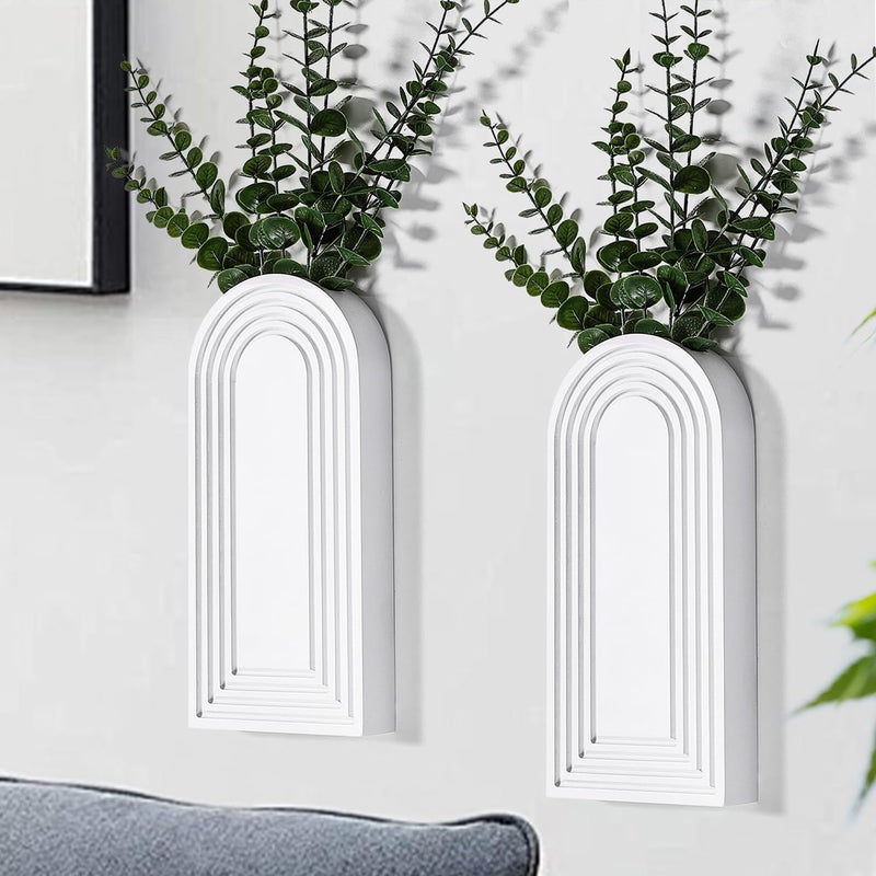 Dnnnii 2 Pack Modern Wall Wood Vase-Entryway Decor, Wood Wall Art, Hallway Decor-Modern Farmhouse & Boho Bathroom Wall Decor-Perfect for Dining Room, Living Room, or Any Narrow Wall Space（White） - Image 1