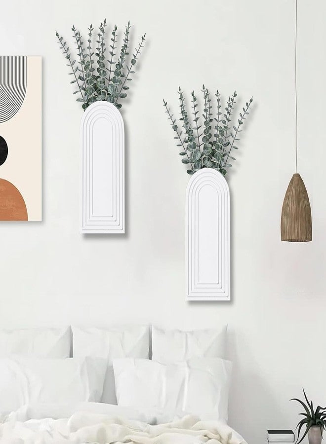 Dnnnii 2 Pack Modern Wall Wood Vase-Entryway Decor, Wood Wall Art, Hallway Decor-Modern Farmhouse & Boho Bathroom Wall Decor-Perfect for Dining Room, Living Room, or Any Narrow Wall Space（White） - Image 3