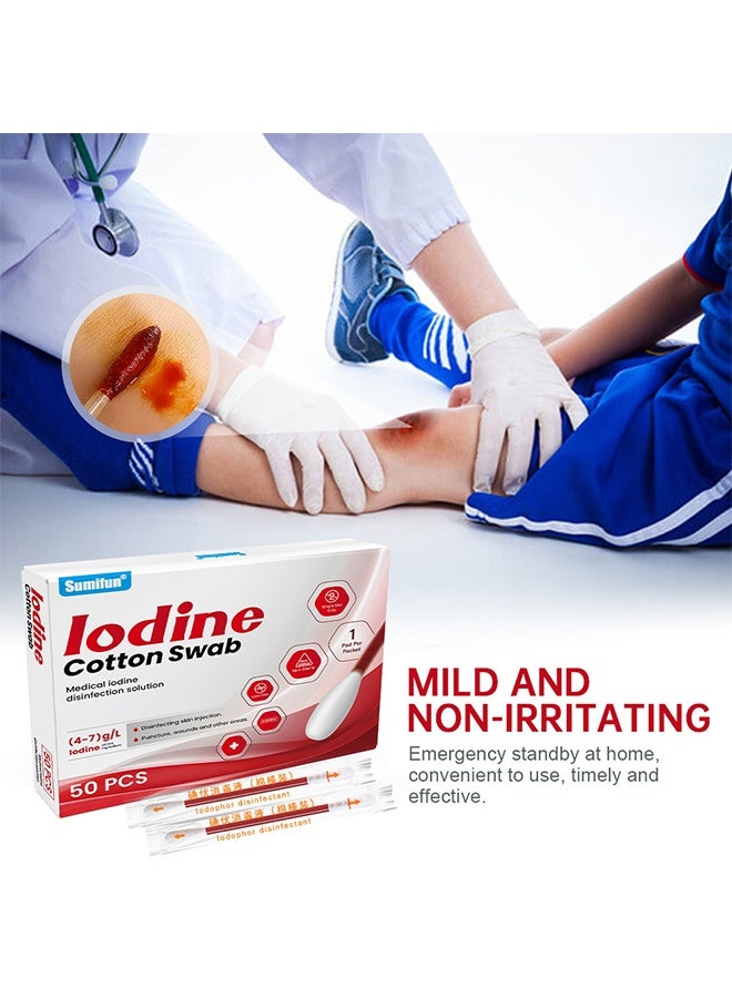سوميفون 50 قطعة من مسحات القطن المعقمة باليود للاستخدام الطارئ، مغلفة بشكل فردي، لمسات قطن معقمة باليود، لتنظيف الجروح والبشرة، للاستخدام في المنزل، الهواء الطلق، السفر، الرياضة، والاحتياجات الطارئة - Image 4