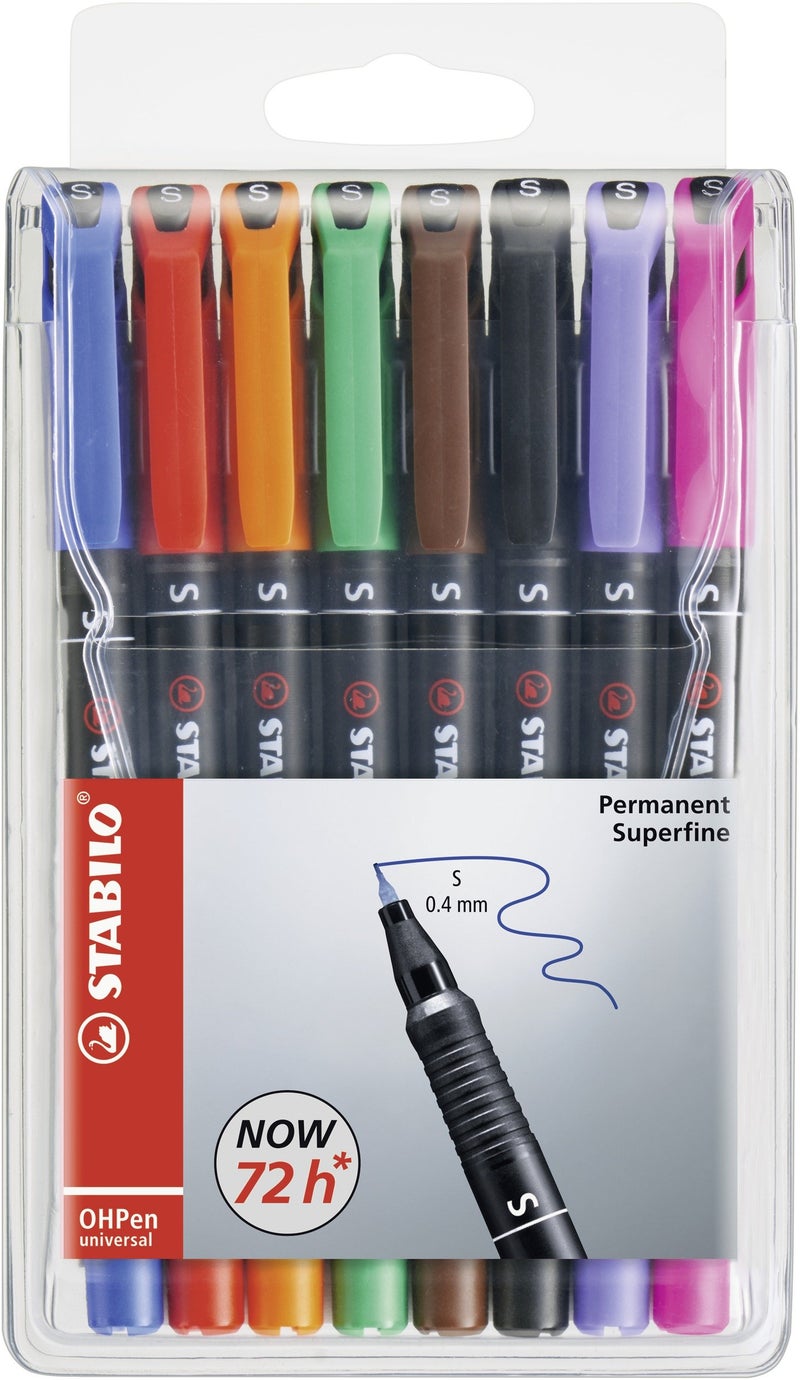 STABILO OHP Pen OHP Pen Permanent - Superfine - Wallet of 8 - Assorted Colors - Image 1