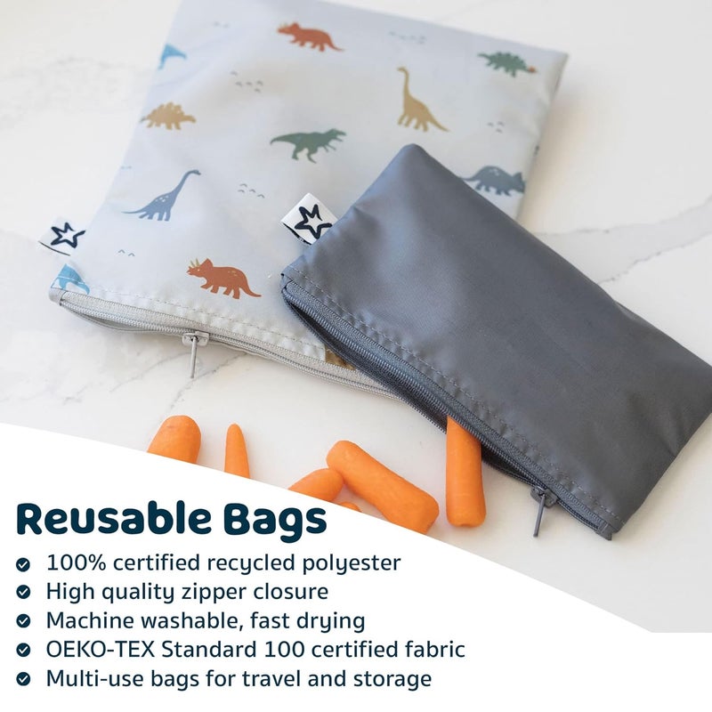 Tiny Twinkle Reusable Snack Bags for Kids – 3 Pack Snack Pouches & Sandwich Bag for Toddlers – Machine Washable, Mess-Proof for Lunch & Travel (Sage Checkers) - Image 4