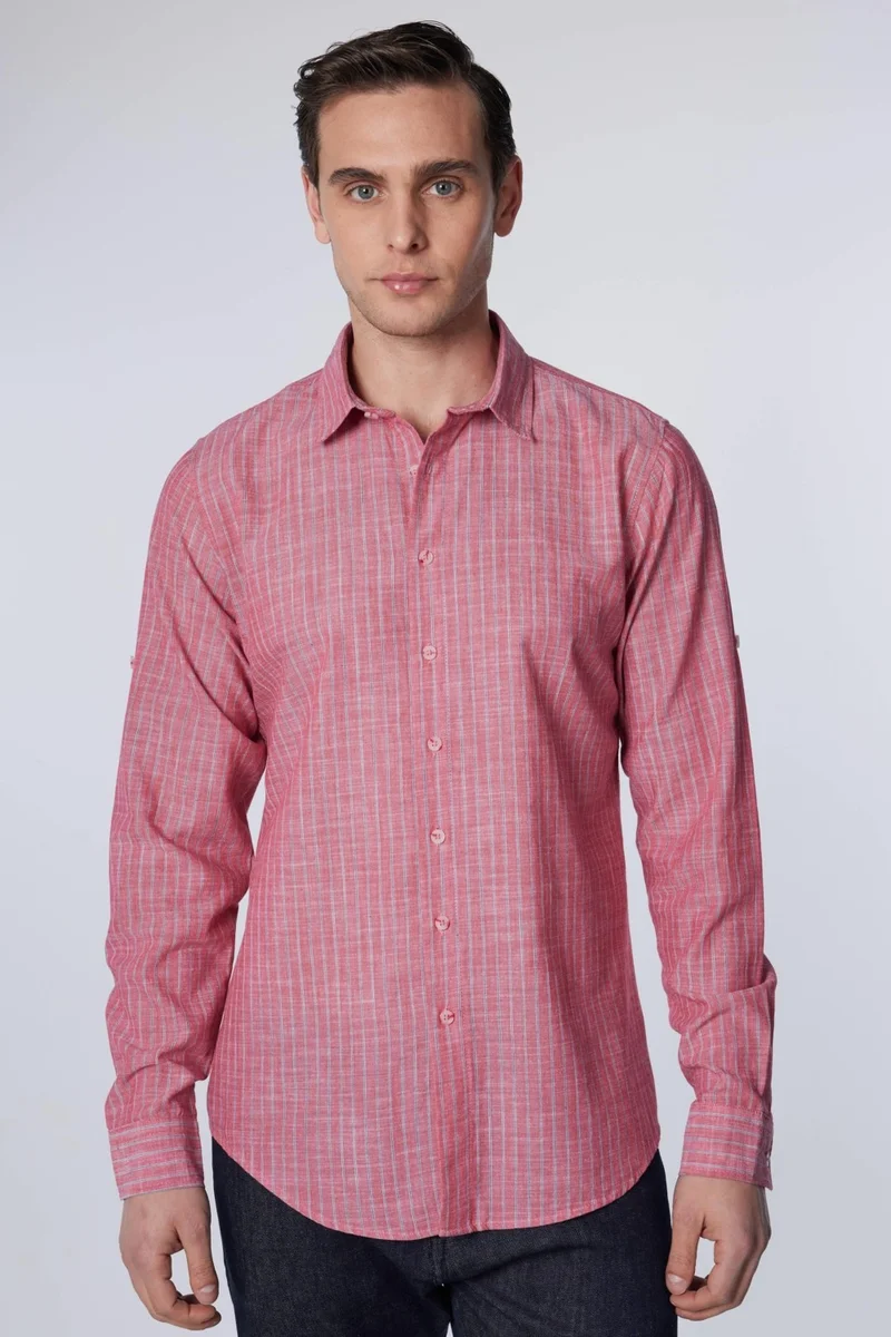 تودورس Slim Fit Long Sleeve Slim Fit Striped Summer Linen Texture Men's Shirt