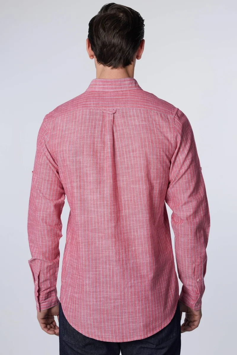 تودورس Slim Fit Long Sleeve Slim Fit Striped Summer Linen Texture Men's Shirt