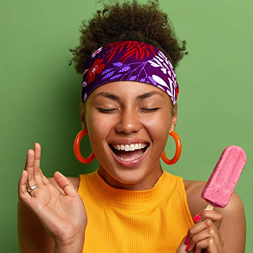 WILLBOND 8 Pcs Wide African Headband for Women Stretchy Boho Print Hairband Non Slip Headwrap Elastic Turban Head Grip Band for Women Yoga Workout Running Hair Accessory(Floral Pattern) - Image 2