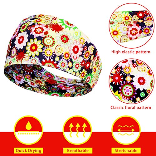 WILLBOND 8 Pcs Wide African Headband for Women Stretchy Boho Print Hairband Non Slip Headwrap Elastic Turban Head Grip Band for Women Yoga Workout Running Hair Accessory(Floral Pattern) - Image 3