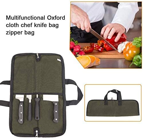 QEES Knife Roll,Heavy Duty Knife Bag,Waxed Canvas knife Case with 4 Slots For Knives & Kitchen Tools,Chef Knife Bag With Handle.Portable Knife Roll Bag For Chefs Culinary Traveling.Knives Pouch - Image 5