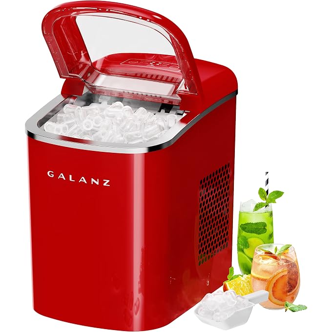 Galanz Portable Countertop Electric Ice Maker Machine, 26 lbs in 24 Hours, 9 Bullet Shaped Cubes Ready in 9 Minutes, 2 Ice Sizes, Perfect for Parties & Home Bar, 2.1 L, Retro Red - Image 1