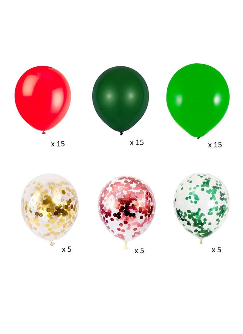 Boxwoods 60 PCS Of Red Green Golden Latex And Confetti Balloons Set  - Image 2