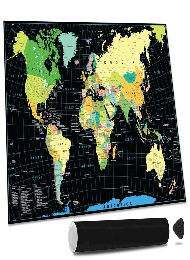 Gunjovi Scratch Off World Travel Map Poster 27 x 16 inch - Large Frame Ready Travel Tracker Gift Idea - Maps Of The World Art For Travelers (World Map) - Image 1