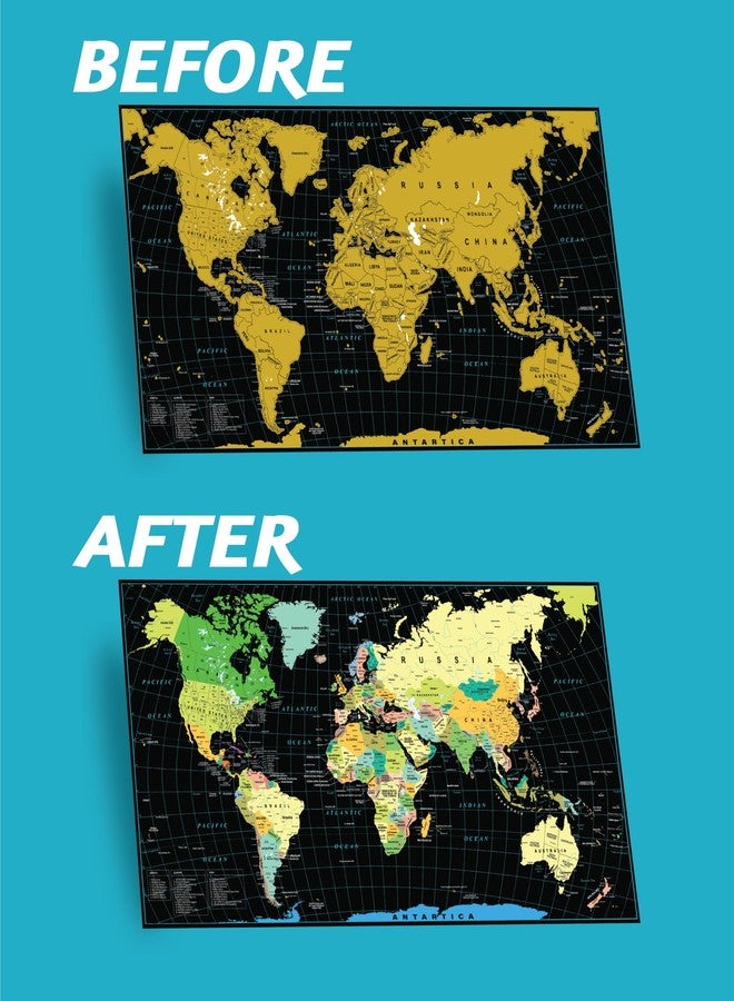 Gunjovi Scratch Off World Travel Map Poster 27 x 16 inch - Large Frame Ready Travel Tracker Gift Idea - Maps Of The World Art For Travelers (World Map) - Image 3