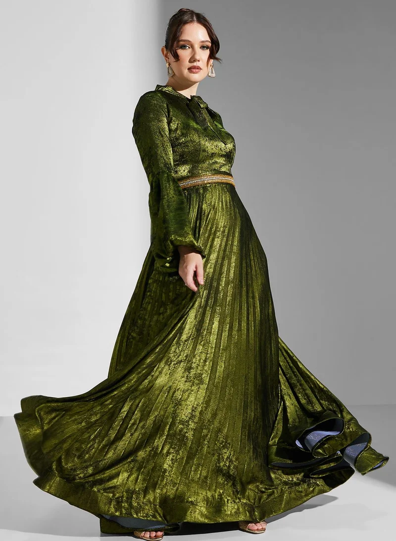 Yaser albik Metallic Pleated Dress