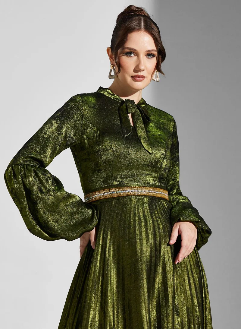 Yaser albik Metallic Pleated Dress