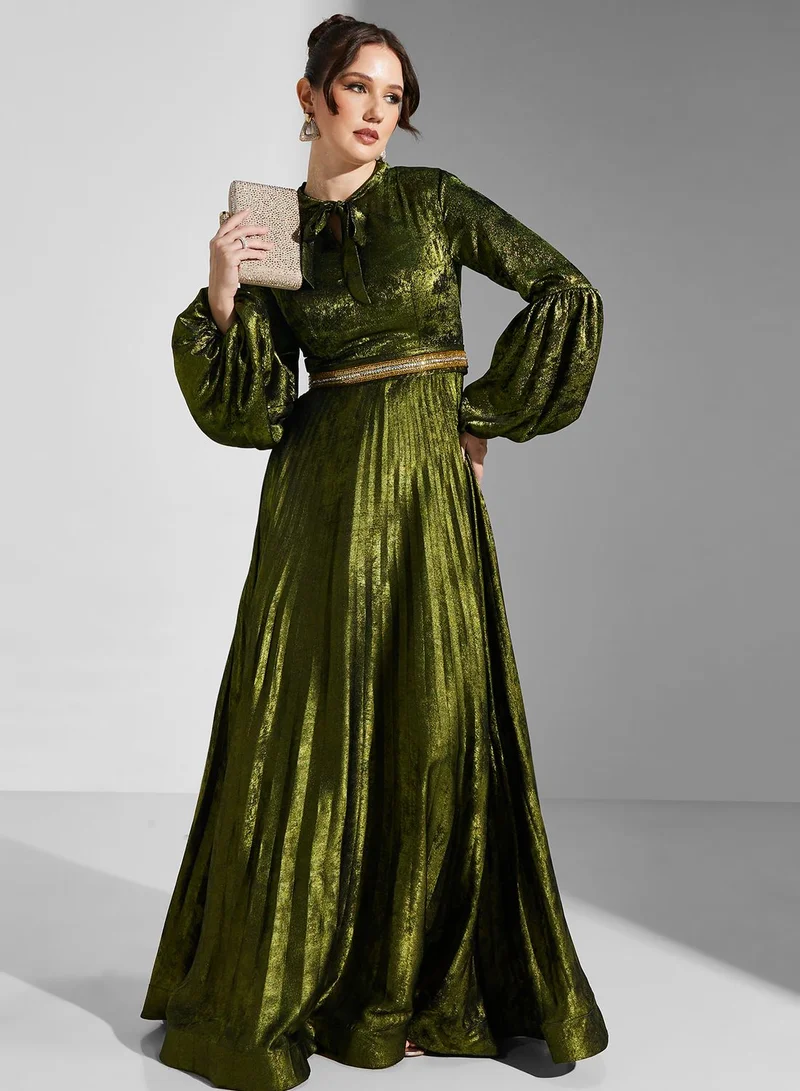 Yaser albik Metallic Pleated Dress