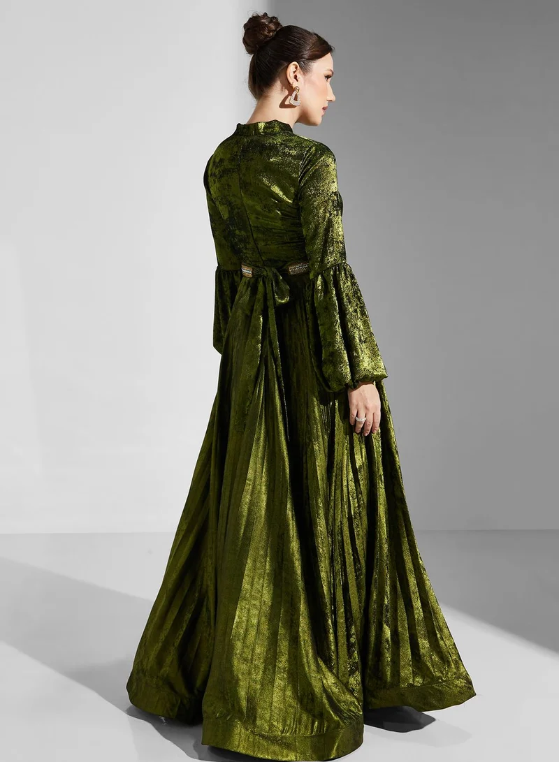 Yaser albik Metallic Pleated Dress