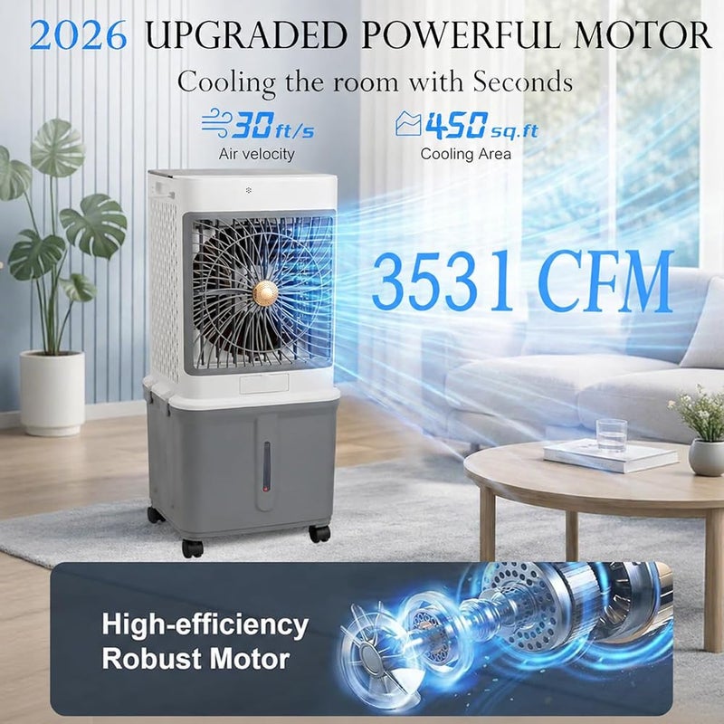 AltumBriz Evaporative Air Cooler, AltumBriz Cooling Fan, 3 Speeds with Remote & Touch Control, 120° Oscillating, 7H Timer, Portable ac Unit w/ 35L Water Tank with 4 Ice Boxes for Office and Home-Fragrance Model - Image 2