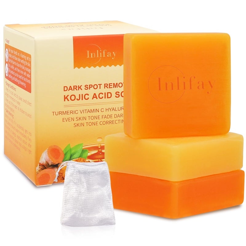 Inlifay Kojic Acid Turmeric Soap: Dark Spot Remover for Face Body - Skin Cleansing Bar for Women with Hyperpigmentation - Home Travel Use in Summer - Image 1