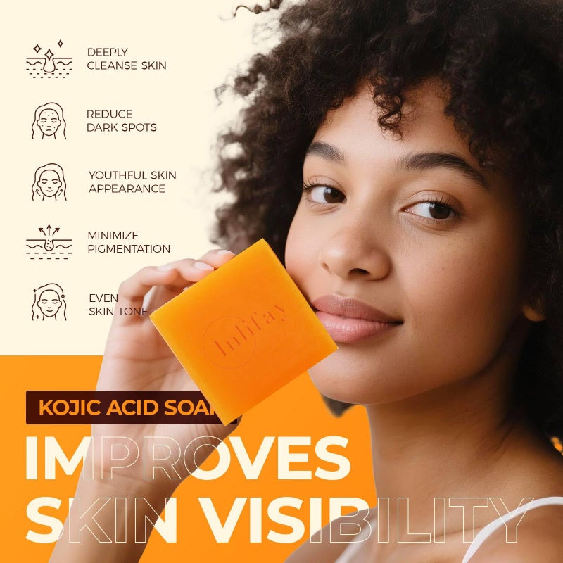 Inlifay Kojic Acid Turmeric Soap: Dark Spot Remover for Face Body - Skin Cleansing Bar for Women with Hyperpigmentation - Home Travel Use in Summer - Image 3