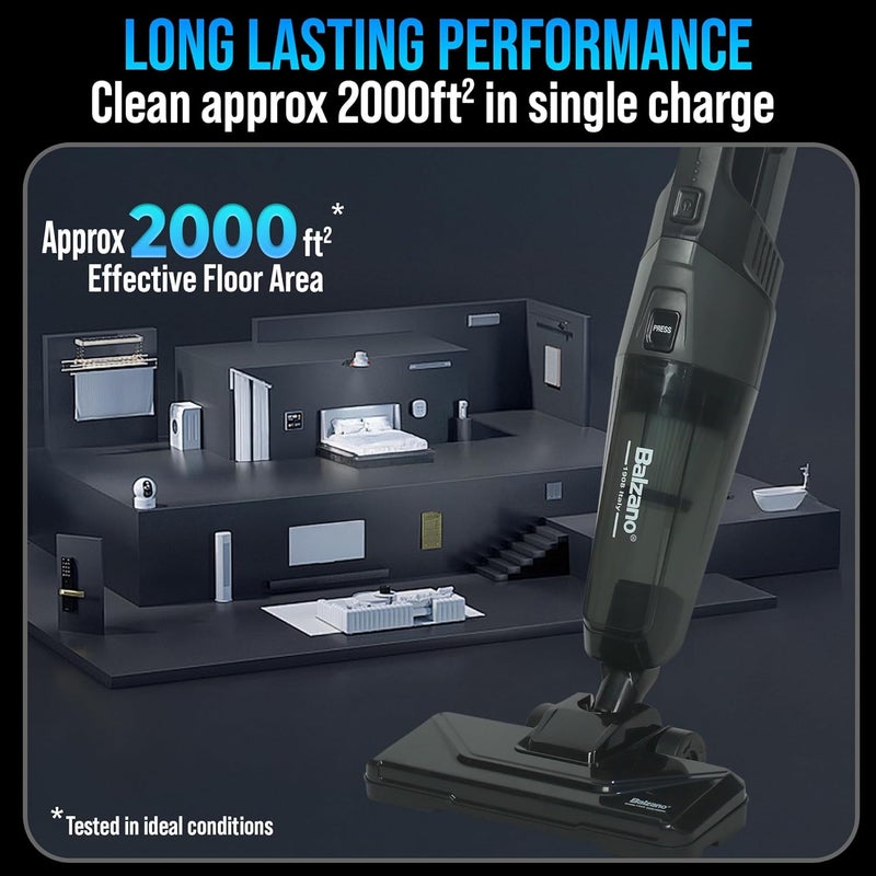 Balzano 2in1 Cordless Stick Vacuum Cleaner for Home Car125kPa Suction PowerHandled StickWashable Advance HEPA FilterClean Upto 2000sqft600ml Bagless Dust CupUpto 25min RuntimeLightweight - Image 3