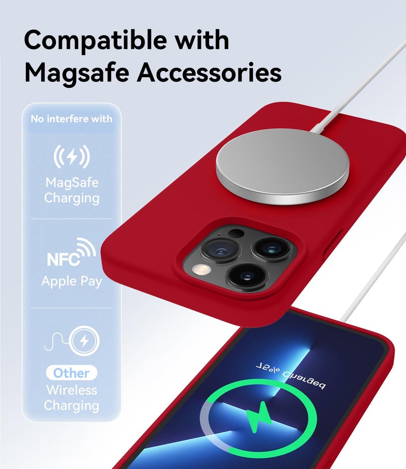 AOTESIER Magnetic for iPhone 13 Pro Max Phone Case, [Compatible with MagSafe][Military Shockproof Protection] Silicone Case with Soft Anti-Scratch Microfiber Lining, 6.7 inch, Deep Red - Image 3