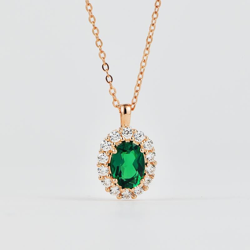 Generic S925 Silver Nurtured Emerald Pendant Womens Retro European and American Style Pendant Necklace Cross-border Hot Mining for Custom Wholesale Rose Gold-Emerald Pendant with Chain 