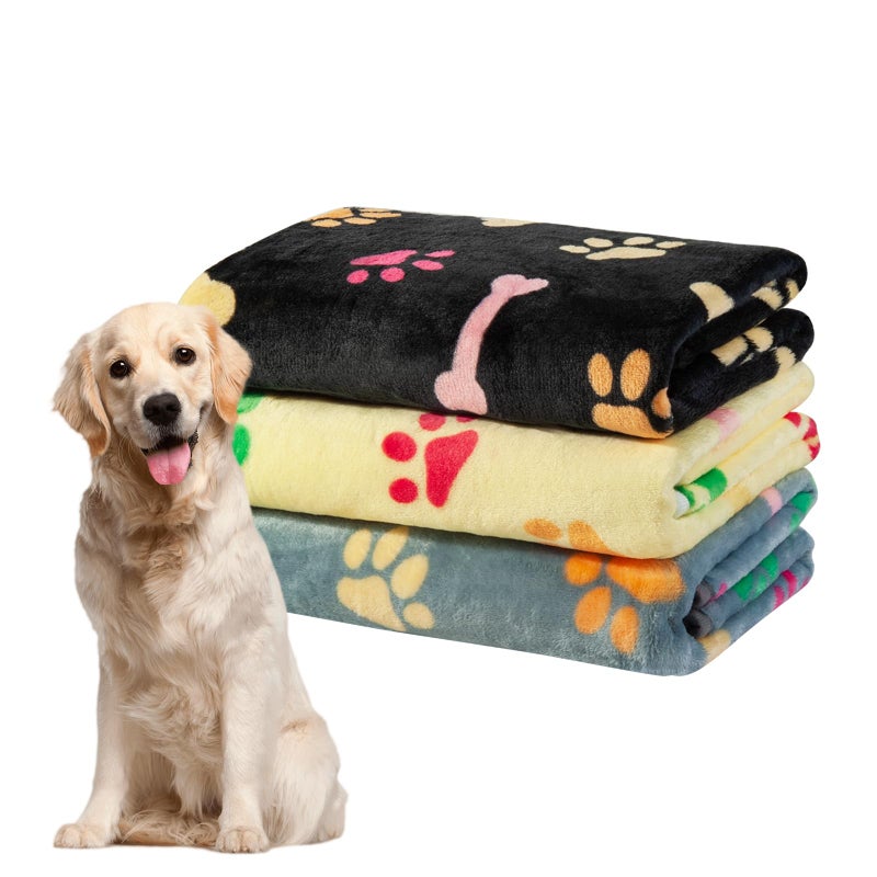 Dono 1 Pack 3 Blankets for Dogs Soft Fluffy Paw Print Pattern Fleece Pet Blanket Warm Sleep Mat Cute Print Design Puppy Kitten Blanket Doggy Mat for Dog Cat Kitten Doggy