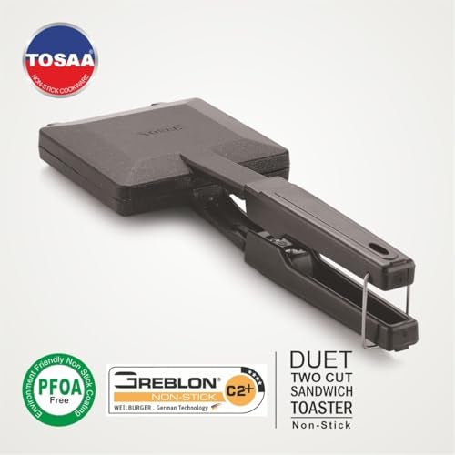 Tosaa - TSTDUET Duet 2-Cut Gas Sandwich Toaster Non-Stick Aluminium | Compatibility with Gas Stoves | Flame-Proof Design | Heat-Resistant Handle | Sandwich Maker | Black - Image 4