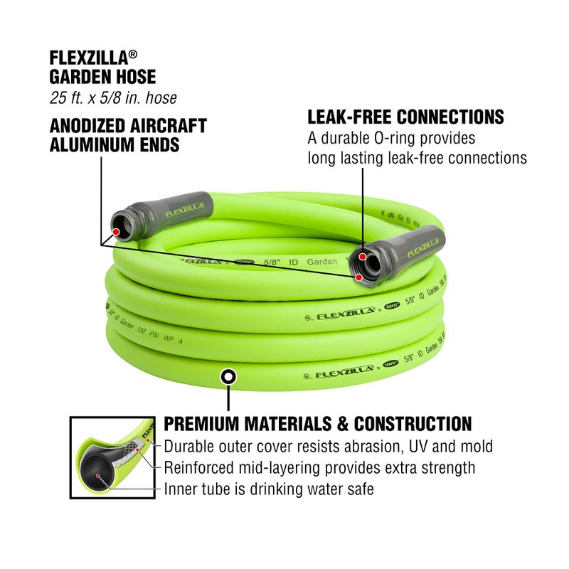 Flexzilla خرطوم حديقة فليكسزيلا 5/8 بوصة × 25 قدم، ثقيل الوزن، خفيف، متين، زيلاغرين - HFZG525YW-E - Image 4