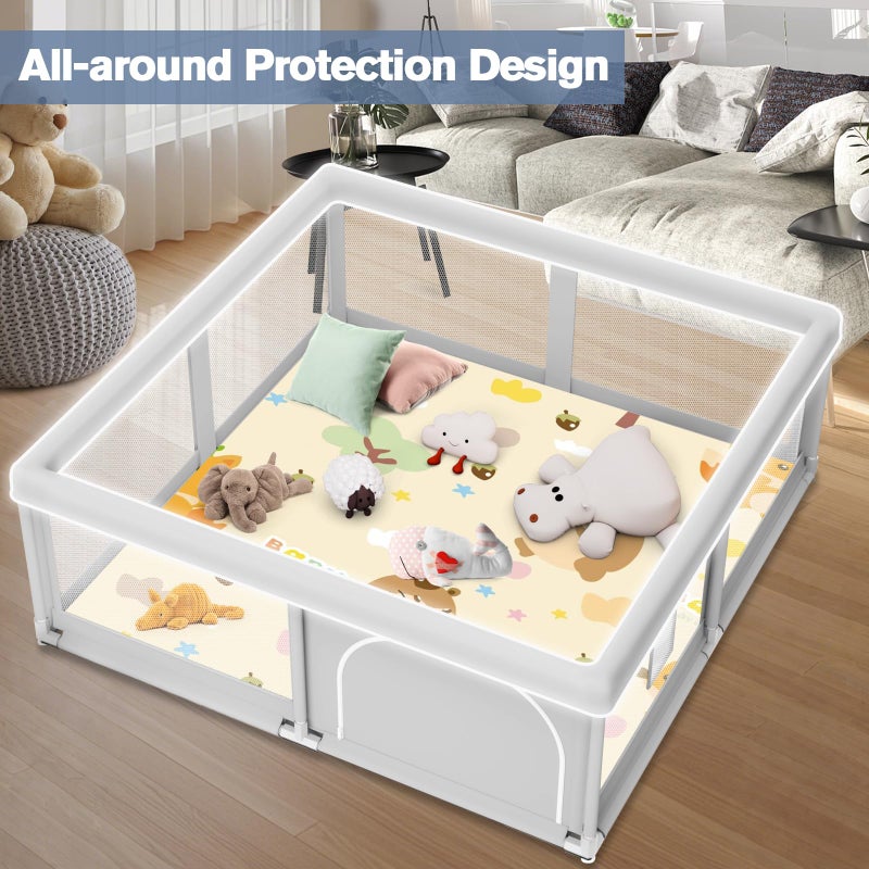 Jaobeem Baby Playpen with Mat, 50 x 50 inch, PlayPen for Babies and Toddlers, Play Yards Indoor & Outdoor, Sturdy Safety Play Pen with Soft Breathable Mesh, Baby Fence - Image 3