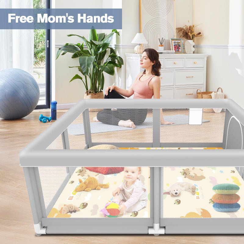 Jaobeem Baby Playpen with Mat, 50 x 50 inch, PlayPen for Babies and Toddlers, Play Yards Indoor & Outdoor, Sturdy Safety Play Pen with Soft Breathable Mesh, Baby Fence - Image 2