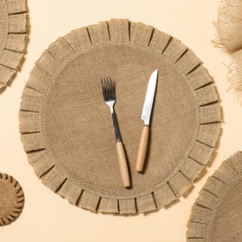 FunWheat Burlap Round Braided Placemats Set of 6 for Dining Tables 15 Inch Heat Resistant Jute Table Mats Farmhouse Woven Fabric Natural Place mats for Decoration(Ruffled Lace) - Image 5
